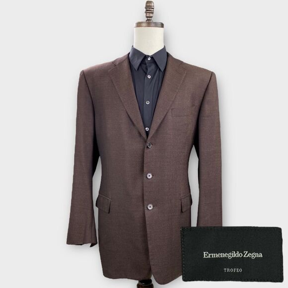 Ermenegildo Zegna Blazer Mens 48R Trofeo Roma Textured Brown Sport Jacket Vented - Picture 1 of 15